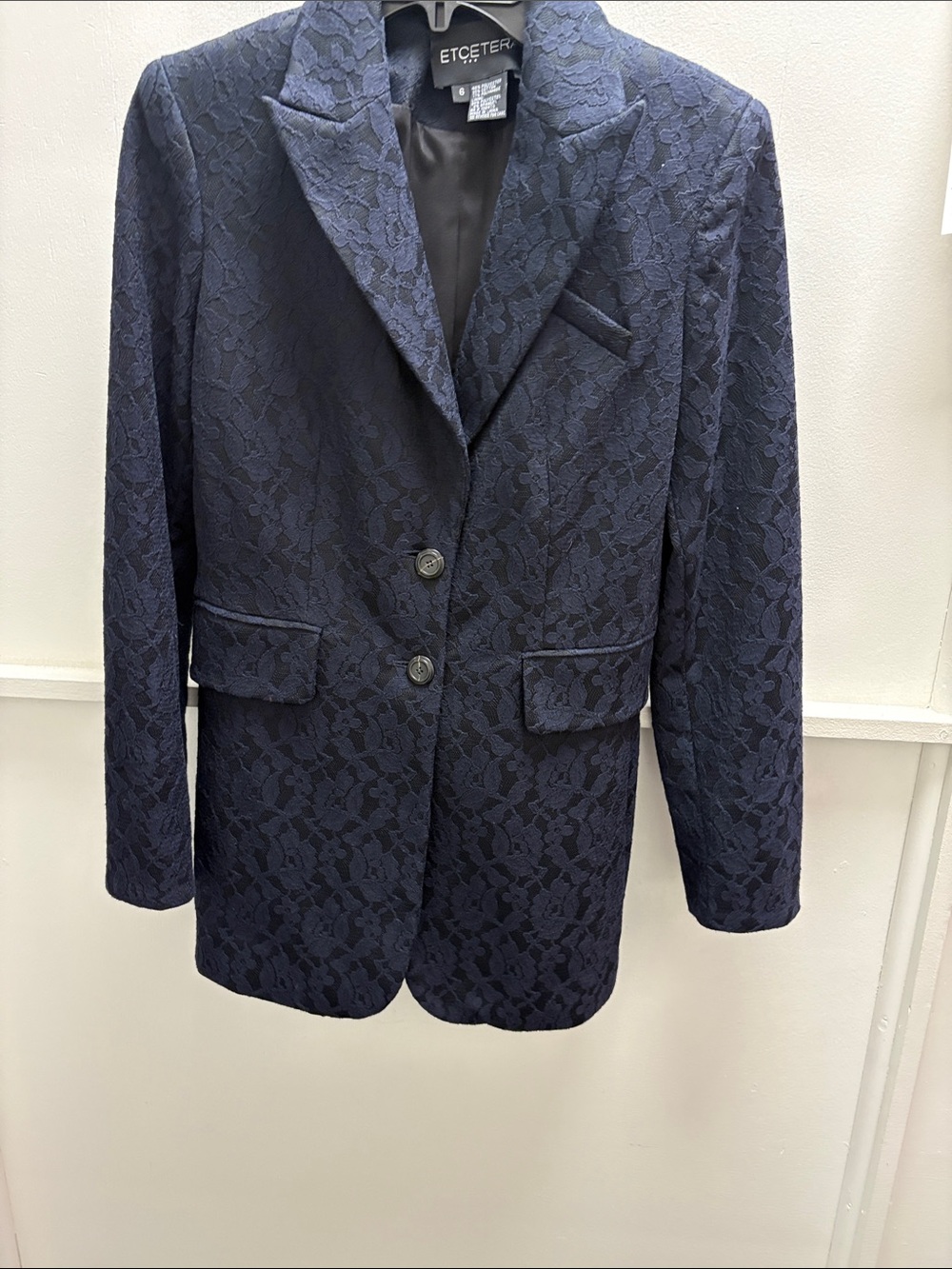 Etcetera Navy Lace-Overlay Blazer